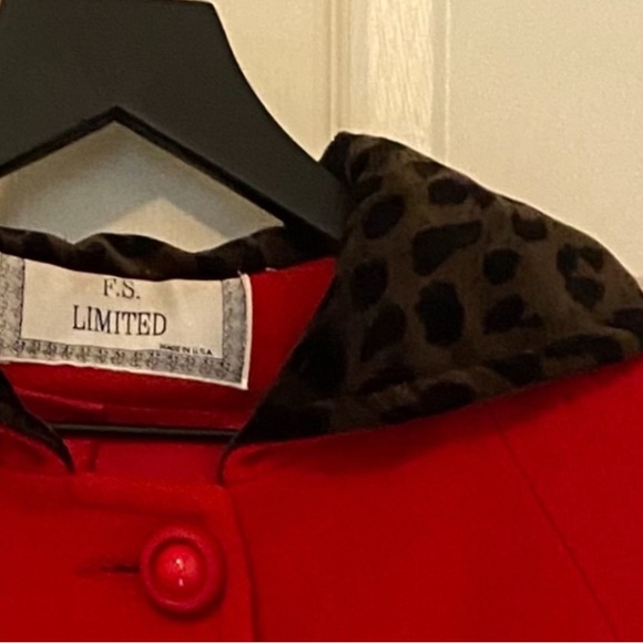 FS Limited Vintage Red Wool Trench Black Leopard Liner - Picture 3 of 4